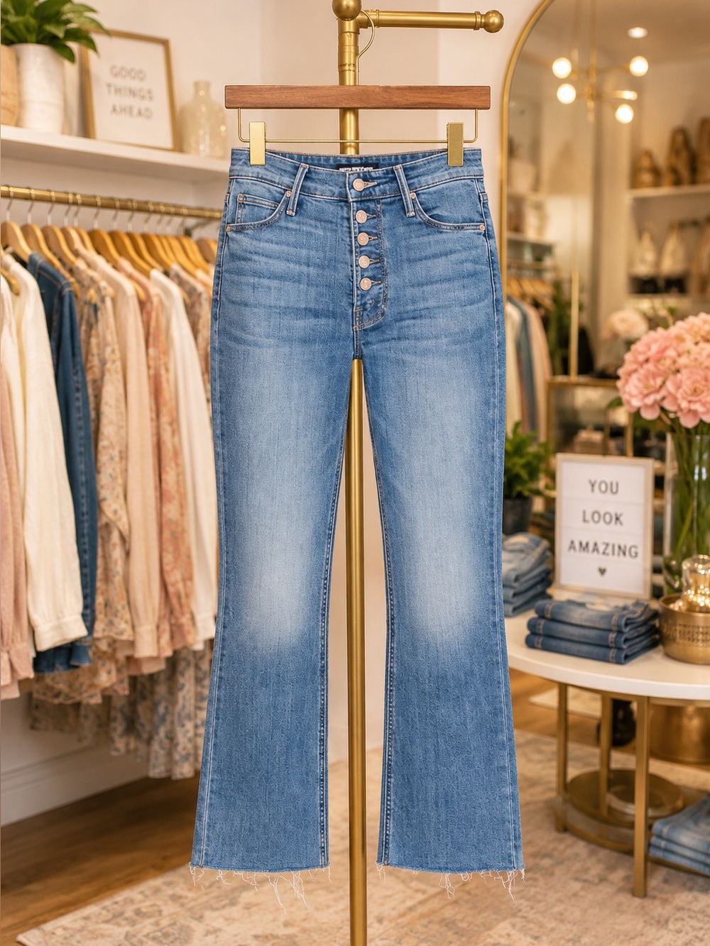 NWOT MOTHER Pixie Dazzler Ankle Fray High-Rise Flare Jeans in Boogie Down 26